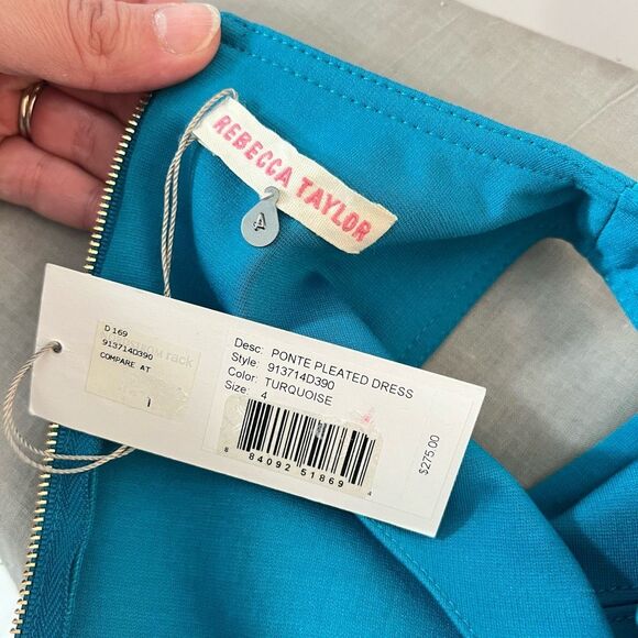 Rebecca Taylor NWT ponte jersey sleeveless fit & flare turquoise dress size 4 - Picture 10 of 13